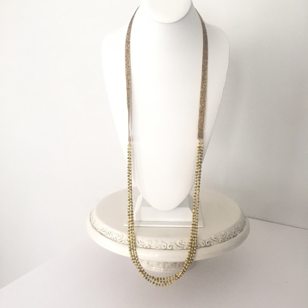 Long Yellow Bronze Sparkle Bead Chain Necklace